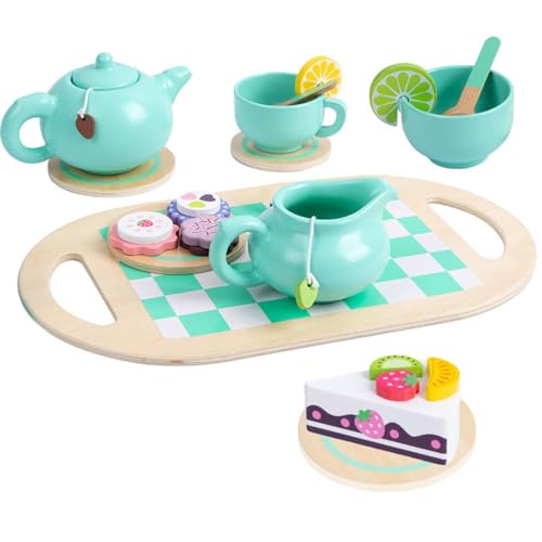 Kinder-Teeservice,Kinder-Teeservice für Mädchen | Fake Play Food Tea Time Spielzeug,Spiel-Teeset-Küchenspielzeug, Rollenspiel-Lernspielzeug aus Holz für Kinder ab 3 Jahren, Spielküchenzubehör von Generic