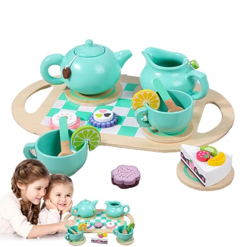 Kinder-Teeservice für Mädchen,Teeservice für Kinder | Tea Time Toys Spielset - Spiel-Teeset-Küchenspielzeug, Rollenspiel-Lernspielzeug aus Holz für Kinder ab 3 Jahren, Spielküchenzubehör von Generic