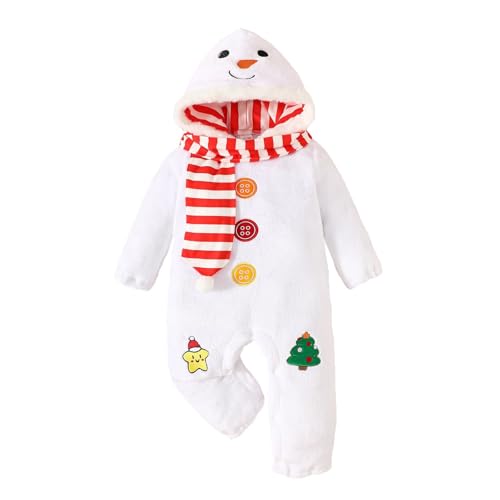 Kinder Weihnachts wojonifuiliy01 Set Kleinkind Jungen Mädchen Weihnachten Langarm Strampler Cartoon Schneemann Cosplay Mit Fleece Kostüm Overall Schal Outfits Christmas (White, 0-3 Months) von Generic