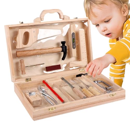 Kinder-Werkzeugset | Holz-Werkzeugbank für Kleinkinder mit Werkzeugkasten, Vorschul-Pädagogik-Kinder-Reparatur-Set mit Werkzeugen für vorgetäuschte Spiele von Generic