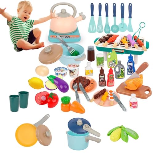 Kinderküche Spielset mit Töpfen für Kinder - 55 Stück Küchenspielzeug für Mädchen und - Essensspielset mit Töpfen und Pfannen zum Spielen, tägliche Utensilien für Fru von Generic