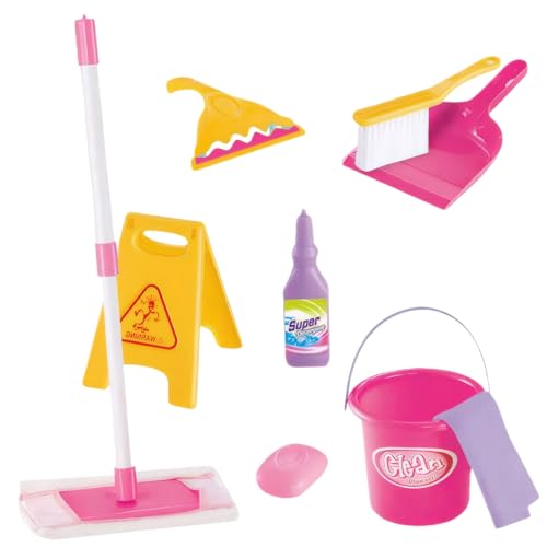 Kinderreinigung Spielzeugset (9pcs) Realistische sichere Kunststoff-Kleinkind-Reinigungsset für pädagogische vor, um Eltern-Kind-Interaktion Kinder-Besen Set für Mädchen Jungen zu Spielen. von Generic