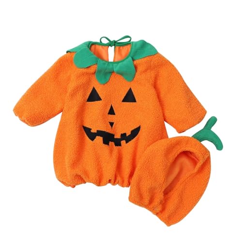 Kindersachen Jungs 86 92 Halloween Kleidung Sets Langarm Strampler Tops Kostüme Baby Schlafanzug Set (Orange, 12-18 Months) von Generic