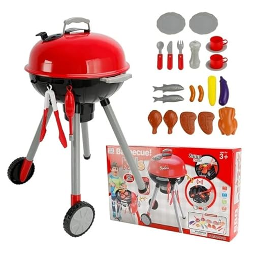 Kinderspielzeug BBQ Set mit Licht & Sound, 55 x 37 x 30 cm, Grill mit Zubehör, Rot/Schwarz von Generic