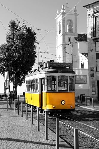 Klassische Puzzles 1000 Teile Gelbe Straßenbahn In Lissabon Portugal Schwarz-Weiß-Foto 75 * 50Cm von Generic