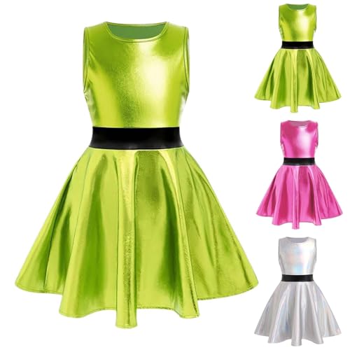 Kleid Kostüme Karneval Ärmelloses Kleid für Kleinkinder, Tanzaufführungen, metallisch glänzendes Partykleid für Mädchen für Party Karneval Showtanz (Green, 110) von Generic