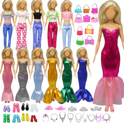 Kleidung Kompatibel mit Barbie Puppen, 34 Stück Puppenkleidungs und Zubehör für Puppen 3 Fashion Kleider 6 Tops und Hosen 10 Paar Schuhe 15 Zubehör für 11,5 Zoll Mädchen Puppen Clothes for Dolls von Generic