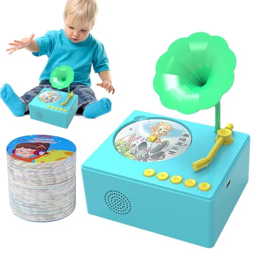 Kleinkind-Grammophon-Lernspielzeug – Kinder-Grammophon mit 96 Karten, Baby-Spieluhr-Spielzeug | Musik-Grammophon-Spielzeug für Kleinkinder mit 96 Karten, Kindergeschichten-Musikspieler mit 96 Karten von Generic