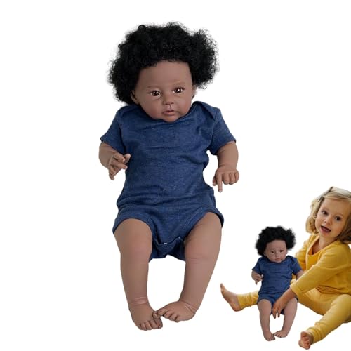 -Rebornpuppe Schwarz,Reborn-Puppe Schwarz - Realistische Kleinkindpuppe,20 Zoll echtes Puppenspielzeug für und Mädchen, weiche Ganzkörper-Kleinkindpuppe, Kindersimulationspuppe von Generic