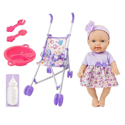 Kleinkindpuppe mit Kinderwagen,Puppe mit Kinderwagen-Set | Kleinkind-Kinderwagen-Spielzeugset für Mädchen,10-Zoll-Puppen-Rollenspielset mit Kinderwagenzubehör, weiche Puppen für Mädchen ab 3 Jahren, K von Generic