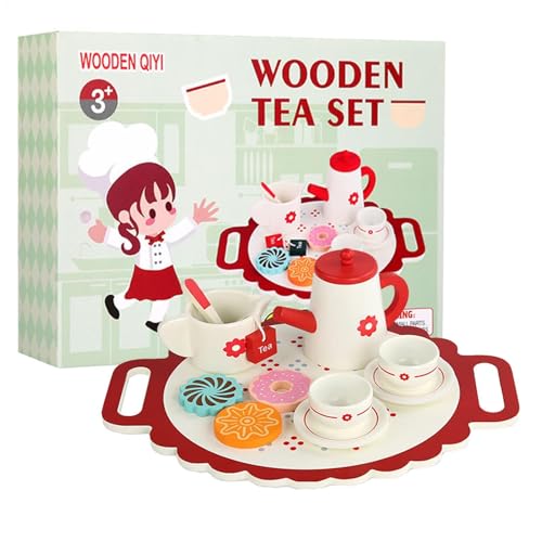 Kleinkindtee -Sets für Mädchen, Holztee -Set | Prinzessin Tee -Set Holzspiel Teaset - Täuschen Sie Sich Spielzeugrolle Spielen Küchenzubehör mit Teekanne für Kinder und Geburtstag von Generic