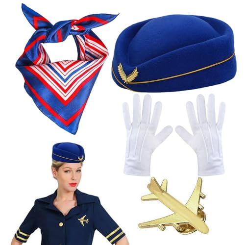 Kostüm 1/2 Sets Stewardessin - Flugbegleiterin Hut Kostüm Set, Atmungsaktive Kostüm Set | Flugbegleiterin Hüte mit Stewaress Stewaress Kostüm Cosplay für von Generic