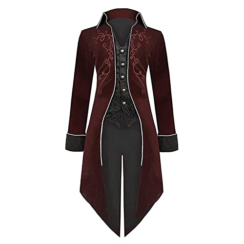 Kostüm Mittelalter Herren, Steampunk Mantel Herren, Vintage Mantel Retro Gehrock Jacke Viktorianischen Karneval Kostüm Cosplay Gothic Mittelalter Uniform Smoking Für Karneval Fasching Kostüm von Generic