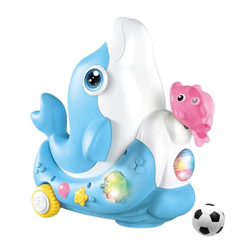 Krabbelndes Delfinspielzeug – Musikalisches Krabbelspielzeug, Babydelfinspielzeug | Baby Crawl Dolphin, Blowing Ball Design Dolphin Walking Toy, Interaktives, Musikalisches, Leuchtendes Krabbelspielze von Generic