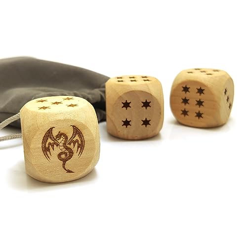 Kreatives großes Holzwürfel-Set – Drachendesign Rollenspiel Würfel – 30 mm Holz Rolling Decider Party Spiel Mathematik Teching Tool (3 Stück/Set) von Generic