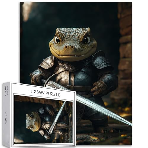 Krokodil mit Schwert - 1000 Teile Puzzle für Erwachsene - Krokodilkrieger Kunst Puzzle - Familienaktivitätsspiele - Bunte Puzzle für Wohnkultur - Geschenke 50 x 70 cm von Generic