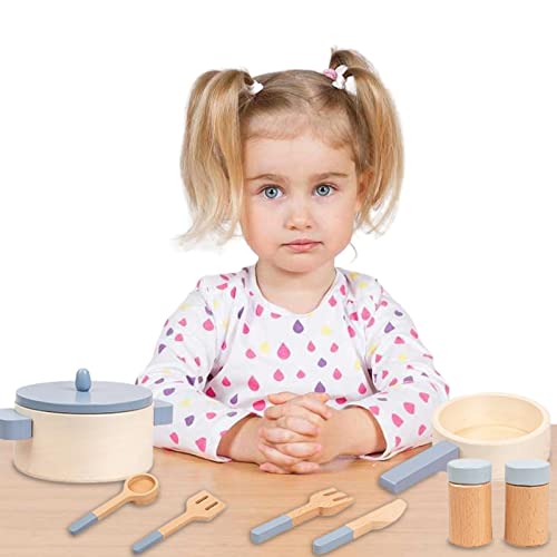 Küchenrollenspielset – Rollenspiel-Kochspielzeug, Kochkostüm für Kinder | 10-teiliges -Holzspielzeug, Spielzeug-Küchenutensilien und Kochgeschirr, Rollenspielzubehör für Kinder von Generic