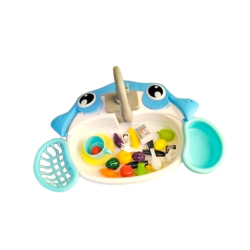 Küchenspüle Spielzeug, Rollenspiel mit Fließendem Wasser, Geschenke, 20 Teiliges Küchenzubehör Set, Spülbecken Geschirrspülset, für Kinder, Blau von Generic