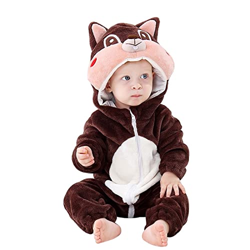 Langarm Fleece Strampler Baby Fleece Overall Cartoon Tier Kostüm Niedlich Kinder Strampler Plüsch Cosplay Tier Bodysuit Halloween Karneval Cosplay Kostüm Winter Overall Karneval (Brown, 6-12 Months) von Generic