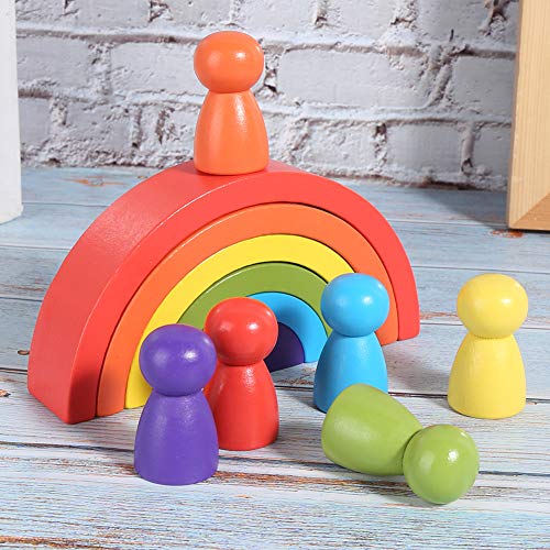 Lernspielzeug aus Bausteinen, Bauen Spielzeug aus Holz Zum Babylernen (Regenbogenbausteine ​​Plus Minifiguren) von Generic