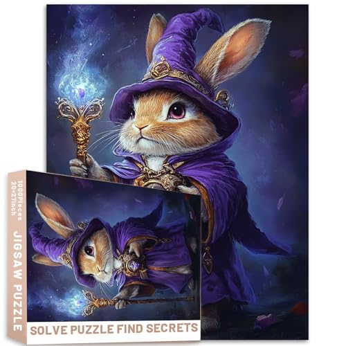 Lila Robe Hasen-Zauberer-Puzzle, Zauberer, Fantasie-Kunst, 1000 Teile, 50 x 70 cm, traumhafte Charakter-Illustration, bunte DIY-Puzzles für Heimdekoration, Geschenke, Familienpuzzle, perfekt für Lila Robe Hasen-Zauberer-Puzzle, Zauberer, Fantasie-Kunst, 1000 Teile, 50 x 70 cm, traumhafte Charakter-Illustration, bunte DIY-Puzzles für Heimdekoration, Geschenke, Familienpuzzle, perfekt für von Generic