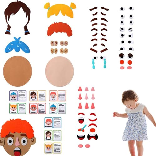 Lustige Gesichter-Spiele – Emotionales Kinderspielzeug, Kinder-Filzaufkleber | Lustiges Grimassen-Filzaufkleber-Set – soziales, emotionales Lernen, Veränderung, Ausdrucksspielzeug für Haushalt, Schule von Generic