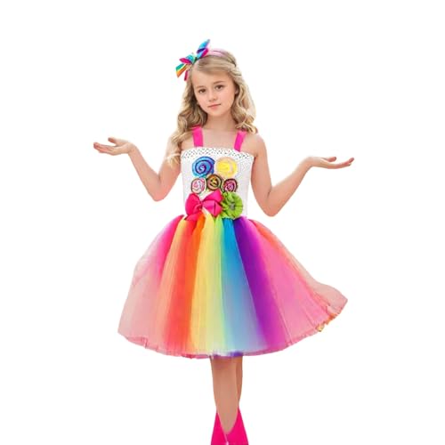 Mädchen Kleid Rock Karneval - Kinder Lollipop Regenbogen Kleid Candy Regenbogen Karneval Tanzkleid Karneval Party Tanz (Multicolour, 2-3 Years) von Generic