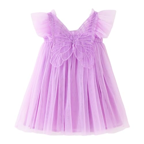 Mädchen Kleid Rock Karneval - Kleinkind Mädchen Fliegenärmel Schmetterling Mit Flügel Tüll Urlaub Party Kostüm Kleid Tanz Party Kleider Kleidung Karneval Party Rock Tutu (Purple, 4-5 Years) von Generic