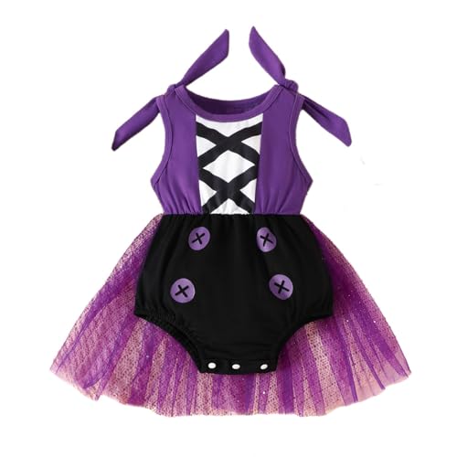 Mädchen Outfits&Set wojonifuiliy01 - Baby Mädchen Ärmelloses Trägerkleid Lila Tüll Halloween Strampler Bodysuit Kleider (Purple, 0-6 Months) von Generic