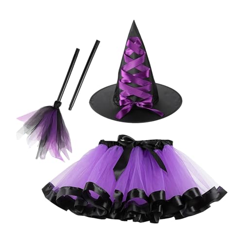 Mädchen-Rock-Set für Halloween, Halloween-Rock-Cosplay-Set - Feiertags-Rollenspiel-Outfit-Set mit Hut und Besen | Kinderkleidung, Cosplay-Bekleidung für Halloween-Themenpartys, Karnevalsaufführungen von Generic