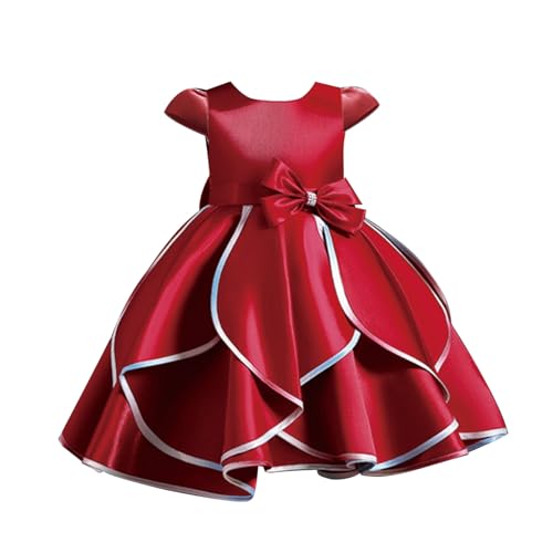 Mädchen Schleife Blumenkleid Rock für Mädchen Sommer Kinder Flugzeug Ärmel Kinder Kleid Bogen Prinzessin Kleid Mädchen Blumenmädchen Festival Party Kleid Karneval Neujahr Party Kleid (5-6 Years) von Generic