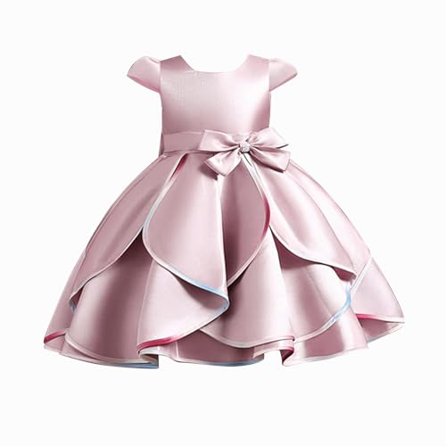 Mädchen Schleife Blumenkleid Rock für Mädchen Sommer Kinder Flugzeug Ärmel Kinder Kleid Bogen Prinzessin Kleid Mädchen Blumenmädchen Festival Party Kleid Karneval Neujahr Party Kleid (9-10 Years) von Generic