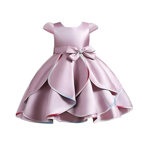 Mädchen Schleife Blumenkleid Rock für Mädchen Sommer Kinder Flugzeug Ärmel Kinder Kleid Bogen Prinzessin Kleid Mädchen Blumenmädchen Festival Party Kleid Karneval Neujahr Party Kleid (9-10 Years) von Generic