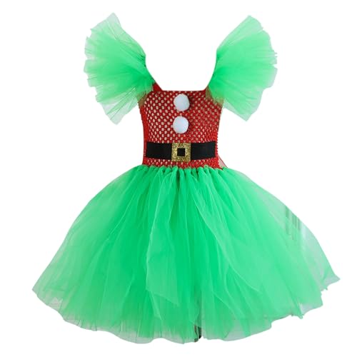 Mädchen Weihnachtskostüm Kinder Elfenn Kostüm Set Weihnachtselff Prinzessin Kleid Mädchen Elfenkleider Tutu Partykleid Xmas Elfenkleidung Mini Weihnachtskleid Elfenhut (3-Light Green-1, 4-5 Years) von Generic