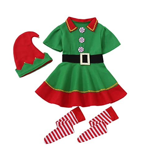 Mädchen Weihnachtskostüm Kinder Elfenn Kostüm Set Weihnachtselff Prinzessin Kleid Mädchen Elfenkleider Tutu Partykleid Xmas Elfenkleidung Mini Weihnachtskleid Elfenhut Outfit (01-A, 5-6 Years) von Generic