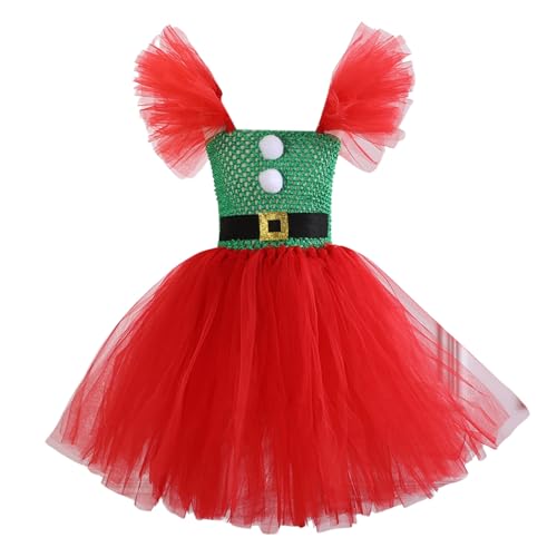 Mädchen Weihnachtskostüm Kinder Elfenn Kostüm Set Weihnachtselff Prinzessin Kleid Mädchen Elfenkleider Tutu Partykleid Xmas Elfenkleidung Mini Weihnachtskleid Elfenhut Outfit (3-Green-1, 8-9 Years) von Generic