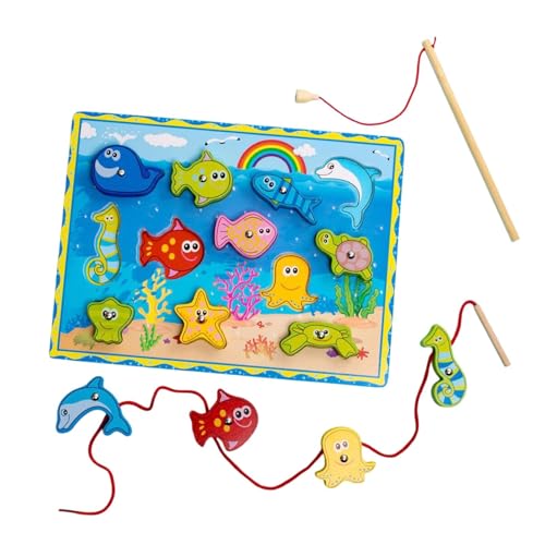 Magnetic Fishing Game - Fischereibrettspiel, hölzerne String -Bausteine Spielzeug - pädagogische Feinmotorik -Fähigkeiten, multifunktionale Tiere, die Spielzeug für Kinder und, 27x22x0.5cm von Generic