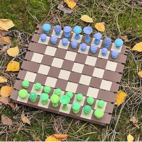 Magnetisches Waldpilzschach, magnetisches Schach- und Dame-Set mit Waldmotiven, 2025 neues, kreatives und tragbares Rollset mit Naturmotiven, Pilzfiguren for Erwachsene beim Camping in der Wildnis von Generic