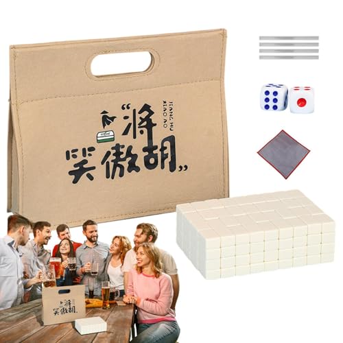 Mahjong-Fliesen-Set, Reise-Mahjong-Set,Kleines Reise-Mahjong-Paket - Familien-Mahjong-Spiel, Tisch-Mahjong-Spiel, inklusive Tischdecke, Tragetasche, Würfel, Fliesenlineal für das Nachtspiel mit Freund von Generic