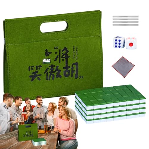 Mahjong-Fliesen-Set, Reise-Mahjong-Set,Kleines Tisch-Mahjong-Spiel | Familien-Mahjong-Spiel, Tisch-Mahjong-Spiel, inklusive Tischdecke, Tragetasche, Würfel, Fliesenlineal für das Nachtspiel mit Freund von Generic