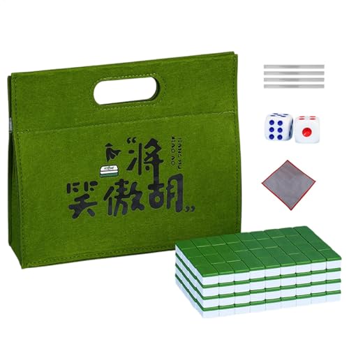 Mahjong-Fliesen-Set – Reise-Mahjong-Set, kleines Reise-Mahjong-Paket | Reise-Mahjong-Paket, chinesische Mahjong-Stücke, inklusive Tischdecke, Tragetasche, Würfel, Fliesenlineal für das Abendspiel mit von Generic