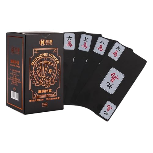 Mahjong-Kartenspiel – Tragbares Mahjong-Kartenset, PVC-Spielset | Geräuschfreie Mahjong-Karten, interaktives Brettspiel, einfaches Mahjong-Set für Anfänger, Sammler, ideal für Familientreffen, Reisen von Generic