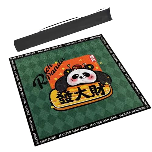 Mahjong-Matte, grün, mit süßem Panda-Aufdruck und Geräuschreduzierung, Brettspiel-Tischmatte, Tischspielmatte mit Tasche (grün, 140 x 140 cm) von Generic