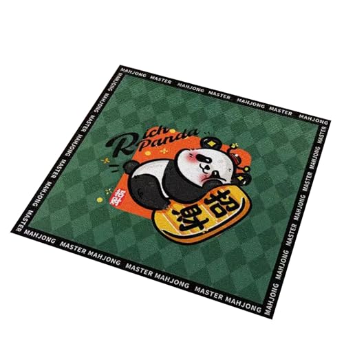 Mahjong-Matte, quadratisch, kurzer Plüsch, grün, mit Cartoon-Panda-Aufdruck, Kartenspiel-Tischdecke, rutschfest und geräuschreduzierend (Grün-2, 100 x 100 cm) von Generic