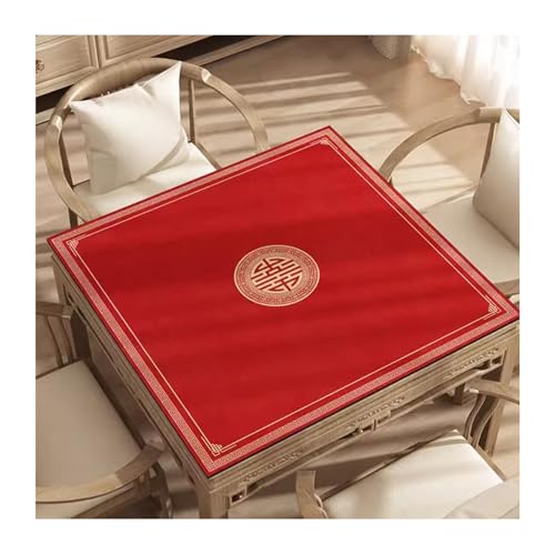 Mahjong-Matte, quadratisch, mit Aufbewahrungstasche, rutschfeste und geräuschreduzierende Spieltisch-Abdeckung, freischneidbar, reißfest (Rot-2, 120 x 120 cm) von Generic