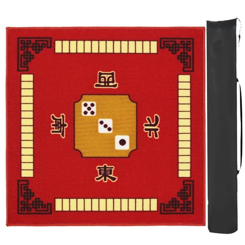 Mahjong-Matte mit Tragetasche, rutschfeste Spielmatte mit Geräuschreduzierung, Tischdecke für Poker, Kartenspiele, Brettspiele (rot, 88,9 x 88,9 cm) von Generic