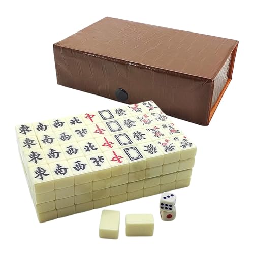 Mahjong-Spielset – Chinesisches Mah-Jongg-Set Mit 144 Spielsteinen, Tragbares Reise-Mahjong-Set | Lustiges Mahjong-Set Mit 2 Ersatzplättchen Und 2 Würfeln, Traditionelles Mahjong-Set, Mahjong-Box-Set von Generic