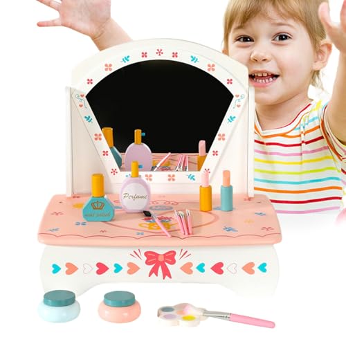 Make-up-Waschtisch für Mädchen, Make-up-Waschtisch für Kinder - Beauty-Salon-Set, Kosmetikspielzeug,Lernspielzeug zum Rollenspiel aus , faltbares Make-up-Spielzeug mit Spiegel und Modeaccessoires von Generic