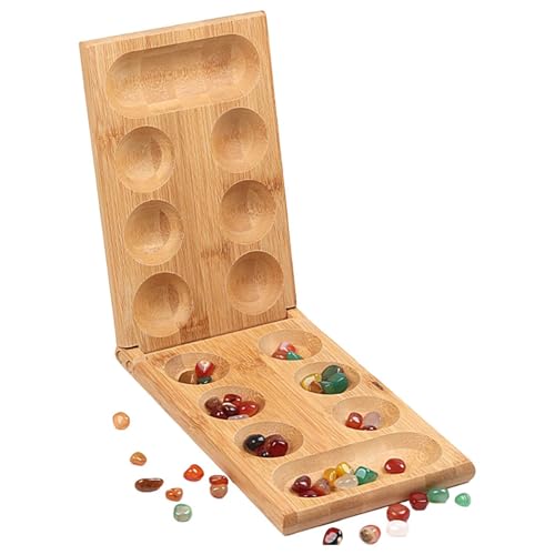 Mancala-Brettspiel aus Holz, faltbar, Mancala, klassisches Mancala-Spielzeug, Mancala-Spielset, Puzzlespiel, faltbares Holzbrett, Mancala-Stein, Kieselsteine, Kinder-Partyspiel, Reisespiel von Generic