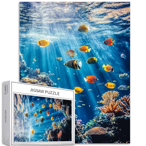 Marine Life Puzzle für Erwachsene, 1000 Teile, glänzende Korallenszene, Kunst-Puzzle, herausfordernde Familienaktivitäten, buntes Bastelpuzzle für Heimdekoration, Geschenke, 50 x 70 cm von Generic